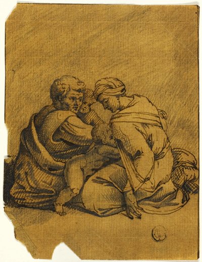 Familjegrupp: Ozias, kung av Juda, vårdas av sin mor av Michelangelo Buonarroti