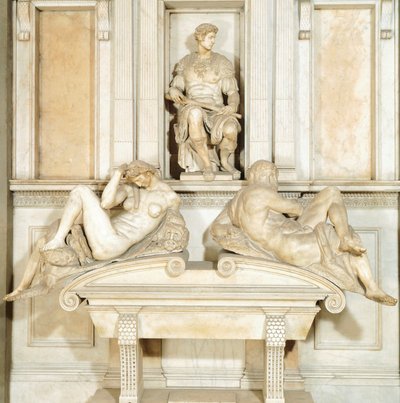 Italien, Florens, Det nya sakristian i Medici-kapellet i San Lorenzo-basilikan i Florens (UNESCO:s världsarv) av Michelangelo Buonarroti