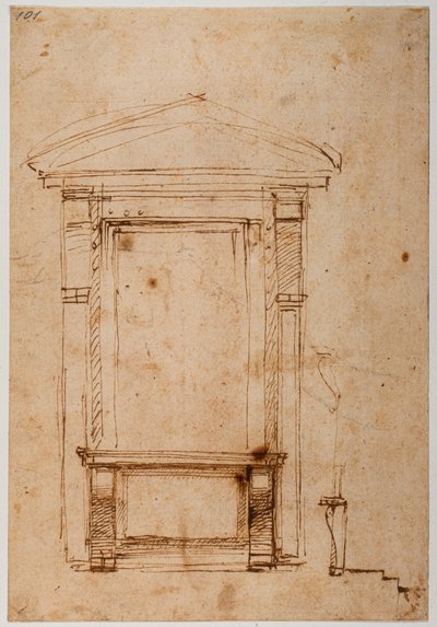 Knäfallsfönster för Medici-palatset, ca 1517 (ritning) av Michelangelo Buonarroti
