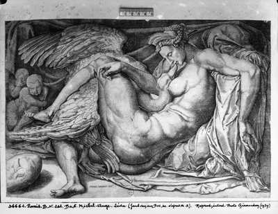 Leda, graverad av Jacobus Bos, Boss eller Bossius (f.c.1520) av Michelangelo Buonarroti