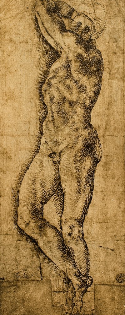 Naken man; teckning av Michelangelo. Louvren, Paris av Michelangelo Buonarroti