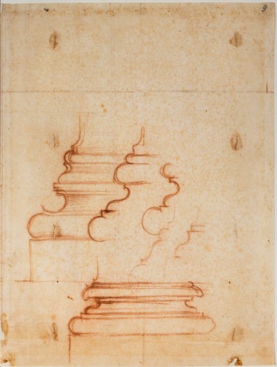 Pelarsocklar till nya sakristian, handskrivna inskriptioner av Michelangelo Buonarroti