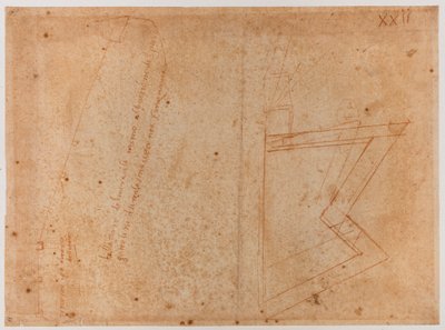 Plan över murar nära porten till St. Pier Gattolini av Michelangelo Buonarroti