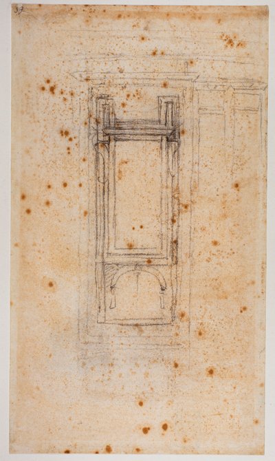 Projekt för ett fönster och studier för Laurentian Recept, 1500-talet (ritning) av Michelangelo Buonarroti