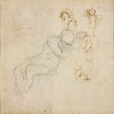 Recto: Åtta figurstudier. Verso: Figurstudie, c1490-1560 av Michelangelo Buonarroti