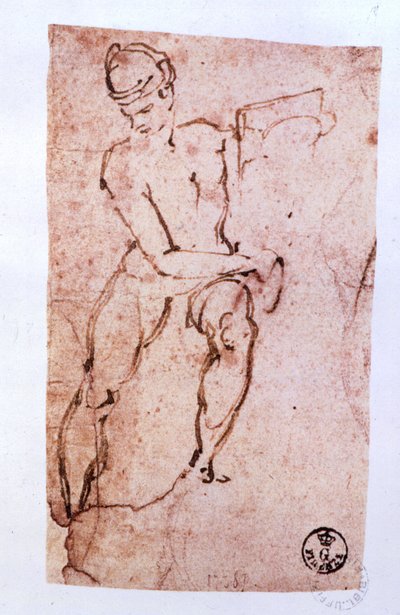 Sixtinska kapellets tak (1508-12): skiss av en apostel (penna och brunt bläck) av Michelangelo Buonarroti