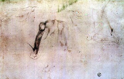 Skiss av ben (kol på papper) av Michelangelo Buonarroti