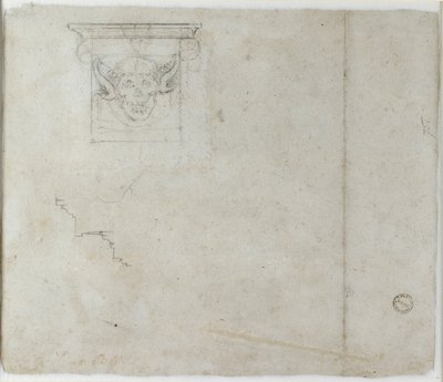 Studier av arkitektoniska detaljer och en grotesk mask, c1490-1560 av Michelangelo Buonarroti