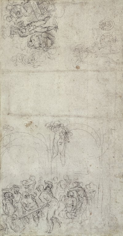Studie för The Last Judgment (penna och penna på papper) (verso) av Michelangelo Buonarroti