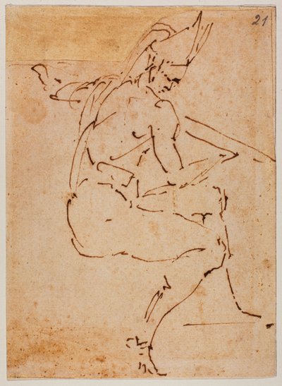 Studie till en sittande figur av Michelangelo Buonarroti