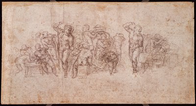 Studie av figurer för en narrativ scen (svart krita på papper) (recto) (för verso se 191764) av Michelangelo Buonarroti