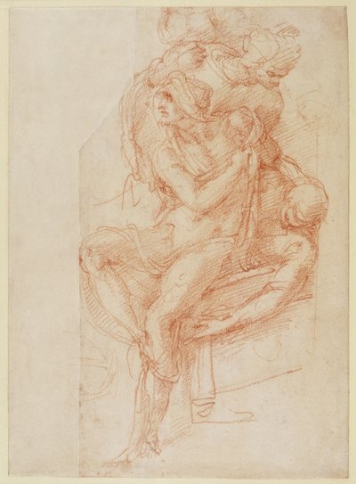 Studie av Lasarus och två åtföljande figur (röd krita på papper) av Michelangelo Buonarroti