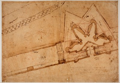 Studie av befästning för Porta al Prato av Michelangelo Buonarroti