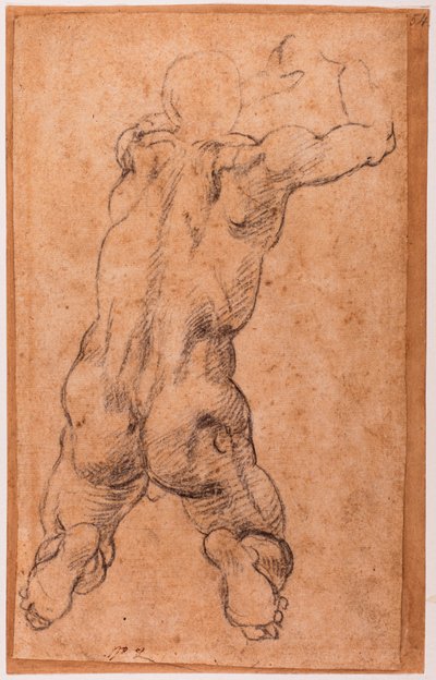 Studie av knäböjande manlig naken av Michelangelo Buonarroti