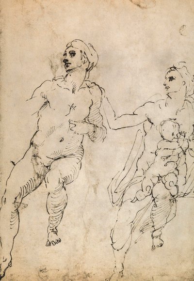 Studie av några nakna figurer; teckning av Michelangelo. Louvren, Paris av Michelangelo Buonarroti