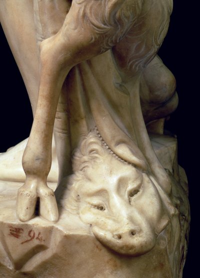The Drunkenness of Bacchus, detalj av ett panterhuvud, skulptur av Michelangelo Buonarroti 1475-1564, 1496-97 marmordetalj av 52672 av Michelangelo Buonarroti