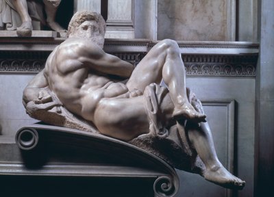 Giuliano de Medicis grav, detalj av dagen, 1520-33 marmor av Michelangelo Buonarroti