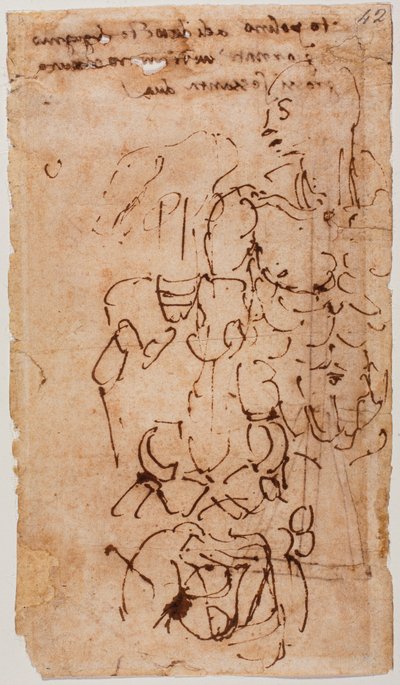 Oidentifierad skiss och handskriven inskription av Michelangelo Buonarroti