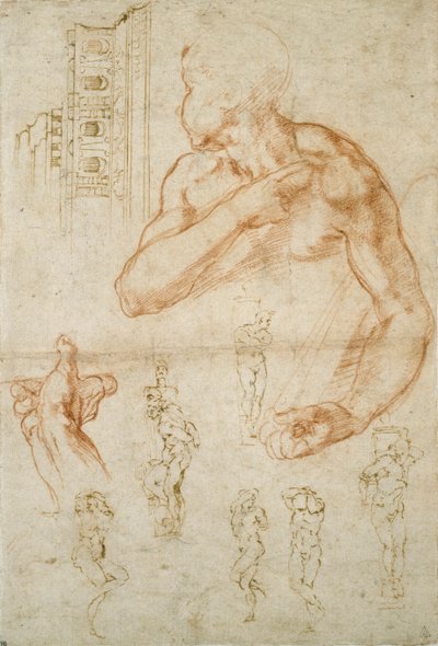 Olika studier för det sixtinska taket och påven Julius II:s grav, c1490-1560 av Michelangelo Buonarroti