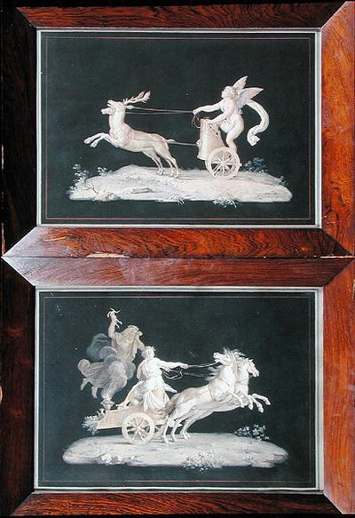 Två av en uppsättning av sex allegoriska scener (gouache) (se även 228136) av Michelangelo Maestri
