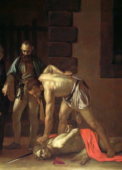The Decapitation of St. John the Baptist, 1608 olja på duk detalj av 127654 av Michelangelo Merisi Caravaggio