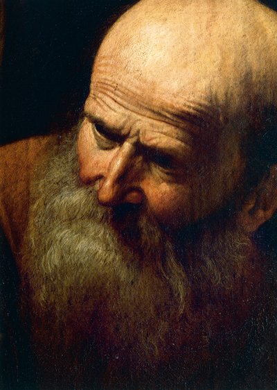 Ansikte av Abraham, detalj av Isaks offer, c.1603-04 (olja på duk) av Michelangelo Merisi da Caravaggio
