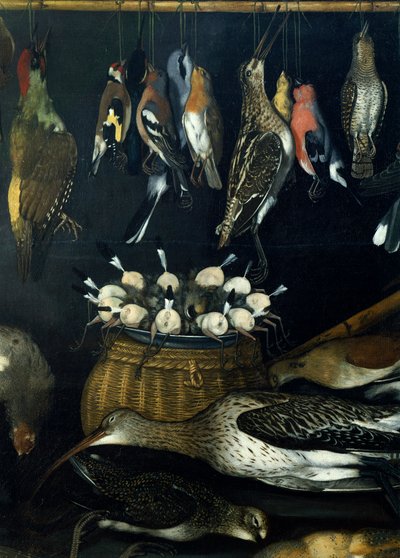 Stilleben med fåglar, av Master of the Hartford Still-life (olja på duk) (detalj av 624934) av Michelangelo Merisi da Caravaggio