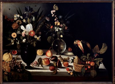 Stilleben med blommor och frukter Målning tillskriven Caravaggio dit le Caravaggio av Michelangelo Merisi da Caravaggio