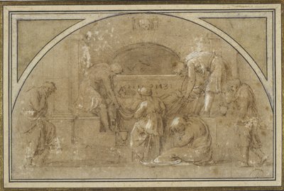 The Entombment (bläck & tvätt, med gouache på papper) av Michelangelo Merisi da Caravaggio