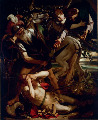 St Pauls omvandling. Målning av Michelangelo Merisi dit Il Caravaggio (The Caravaggio) (1571-1610) 1594-1596 Dim.237x189 cm Odescalchi Balbi Collection, Rome - The Conversion of St Paul, av Michelangelo Merisi a.k.a Il Caravaggio (1571-1610). Olja av Michelangelo Merisi da Caravaggio