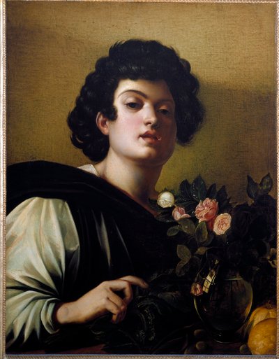 Ung pojke i vasen med rosor av Michelangelo Merisi da Caravaggio