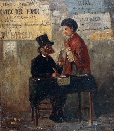 Teateraffischer och offentlig skrivare, av Michele Cammarano (1835-1920) av Michele Cammarano