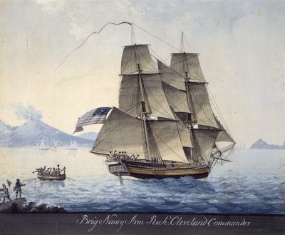 Briggen Nancy Ann of Salem lämnar Neapel, ca 1810 (akvarell på papper) av Michele Felice Corne
