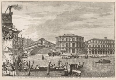 Utsikt över Venedig: Rialtobron och marknaden av Michele Marieschi