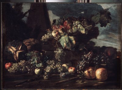 "Stilleben med druvor" Målning av Michelangelo Pace da Campidoglio (1610-1670) 1650-1660 Mått 98x134 cm Eremitagemuseet, Sankt Petersburg av Michele Pace del Campidoglio