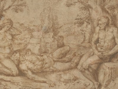 Adam och Eva sörjer Abels död, ca. 1576. av Michiel Coxie