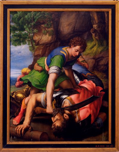 ""David och Goliat"" Målning av Michiel Coxcie av Michiel I Coxie or Coxcie