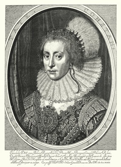 Elizabeth Stuart, drottning av Böhmen (gravyr) av Michiel Jansz. van (after) Miereveld