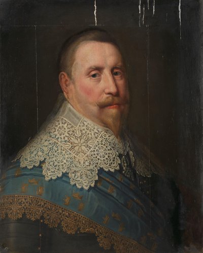 Porträtt av Gustav II Adolf (1594-1632), Sveriges kung av Michiel Jansz van Mierevelt (copy after)