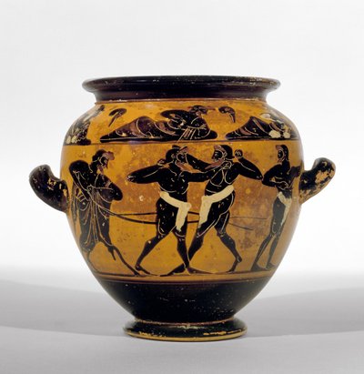 Attic svart-figur stamnos föreställande boxare, c.520-500 BC (keramik) (se även 100575) av Michigan painter