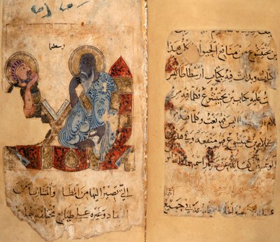 Eller. 2784, ff.95v-96, Visen Aristoteles och en elev (vellum) av Middle Eastern School