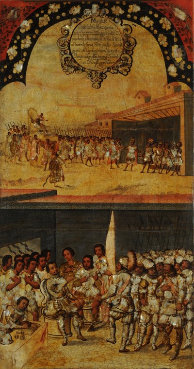 The Conquest of Mexico, Panel XV, c.1696-1715 (måla på trä) av Miguel Gonzalez