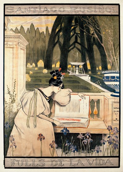 Affischpresentation av "Livets sidor", serie litografier som illustrerar dikter i prosa av Santiago Rusinol y (i) Prats (1861-1931) av Miguel Utrillo