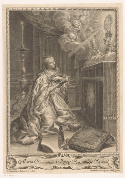 Maria Clementina Sobieska framför ett altare av Miguel de Sorelló