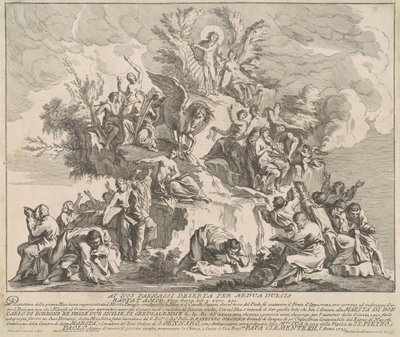Prima Macchina för Kina 1739: Mount Parnassus med Apollo, muserna och Pegasus av Miguel de Sorellò, after Pierre Parrocel, after Michelangelo Specchi