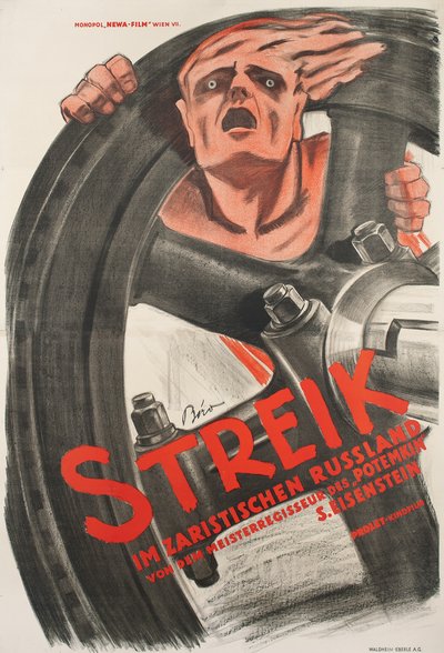 Affisch för stumfilmen "Strike" av Sergei Eisenstein av Mihaly Biro