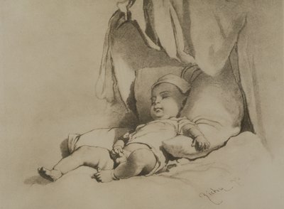 Baby sover på sängen av Mihaly von Zichy