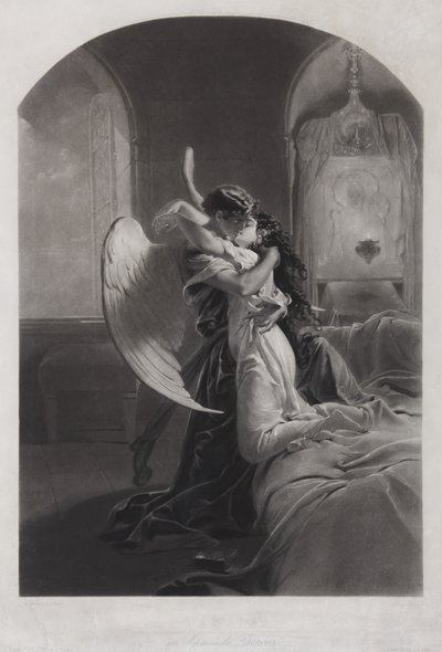 Tamara och Demon. Illustration till dikten Demonen av Mikhail Lermontov, ca. 1880 av Mihaly von Zichy