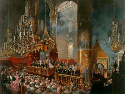Krönandet av tsarina Maria Alexandrovna av Ryssland, Moskva, 1856. av Mihaly von Zichy