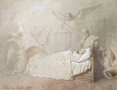Alexander III på sin dödsbädd omgiven av änglar, 1895. av Mihály Zichy